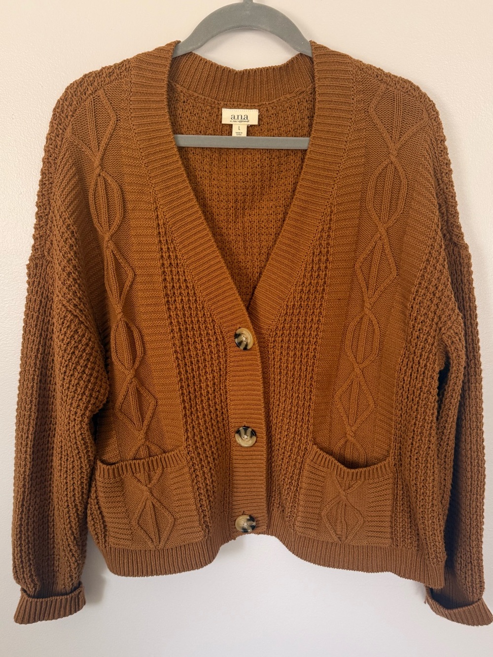 a.n.a Caramel Brown Cable Knit Button-Front Cardigan